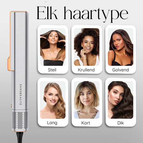 Sansbeauté Sanstraight Glätteisen - 2-in-1 Airstraight - inkl. Haartrockner - 80℃ bis 140℃ - Weiß/Gold
