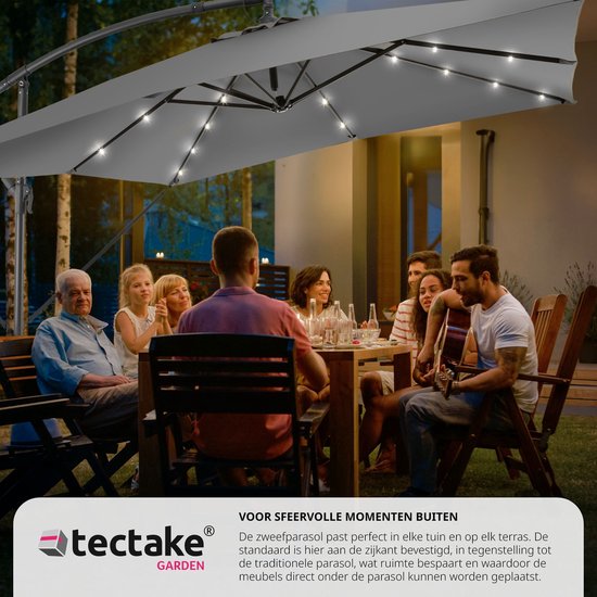 tectake Rechteckiger Sonnenschirm - Mit Solar-LED-Beleuchtung - Inkl. Schutzhülle - Schwebender Sonnenschirm - Sonnenschutz Terrasse, Garten - Balkon Sonnenschirm - Großer Sonnenschirm - 250x300cm - Grau