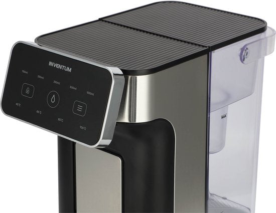 Inventum HWD725B Heißwasserspender - Fassungsvermögen 2 Liter - 45°C bis 100°C - Touch-Display - BPA-frei - Wasserkocher - Heißwasserhahn - Anti-Kalk-Filter - 2600 Watt - Schwarz/RVS
