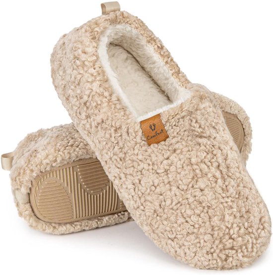 Hausschuhe Damen - Hausschuhe - Größe 38/39 - Khaki - Rutschfest - Comfeet