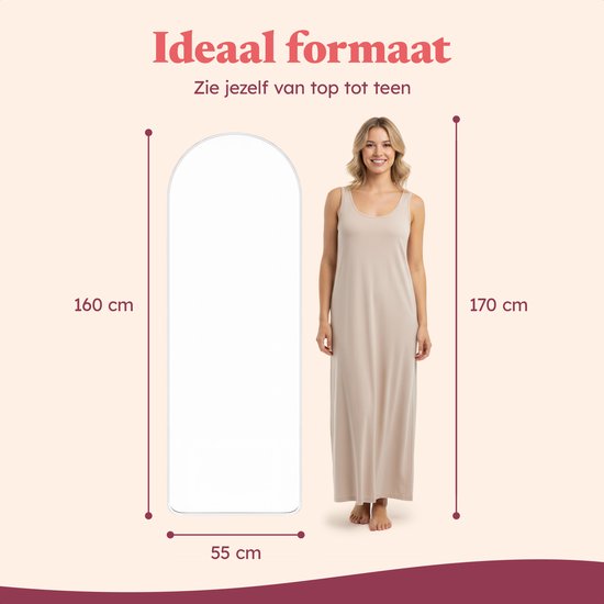 Fraay Pass Mirror 160x55cm - Stehend & hängend - Minimalistischer Wandspiegel - Stehspiegel - Weiß Matt