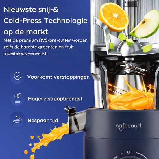 Safecourt Kitchen Slow Juicer - leistungsstarker Motor [Vorschneider & Kaltpress-Technologie] - einfache Reinigung - BPA-frei - Entsafter Blau