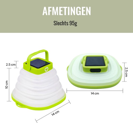 Tech Essentials Solar LED Laterne - faltbar - grün - Zeltlampe - Led Lampe wiederaufladbar - Camping - Notfall - Sturm - Hängelampe - Solarenergie