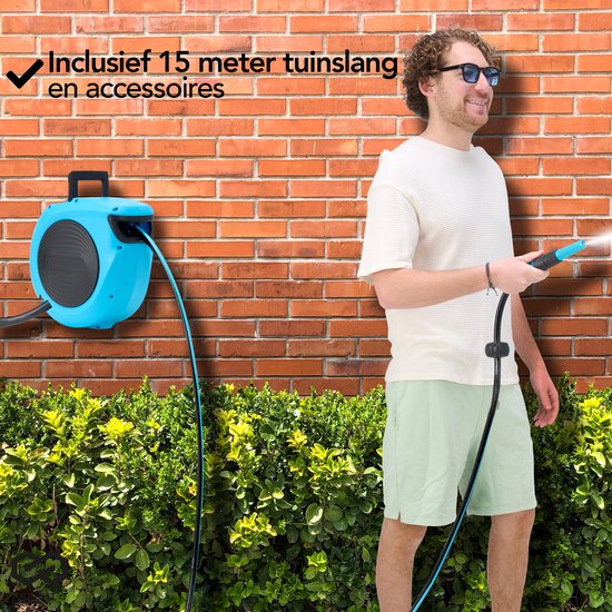Infinity Goods Wandslangbox - 15 Meter - Slanghouder - Tuinslang Met Haspel - 180Â° Draaibaar - Automatisch - Slanghaspel