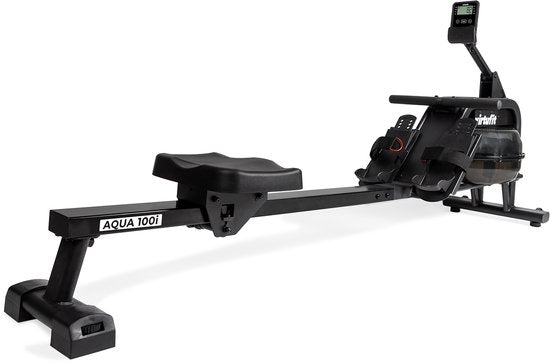 VirtuFit AQUA100i Rudergerät mit Wasserwiderstand - Einzelschiene - Inkl. Display, Tablet-Halter und Transportrollen - Kinomap & Fitshow - Max. 120 kg und 200 cm - Rudergerät - Rudergerät
