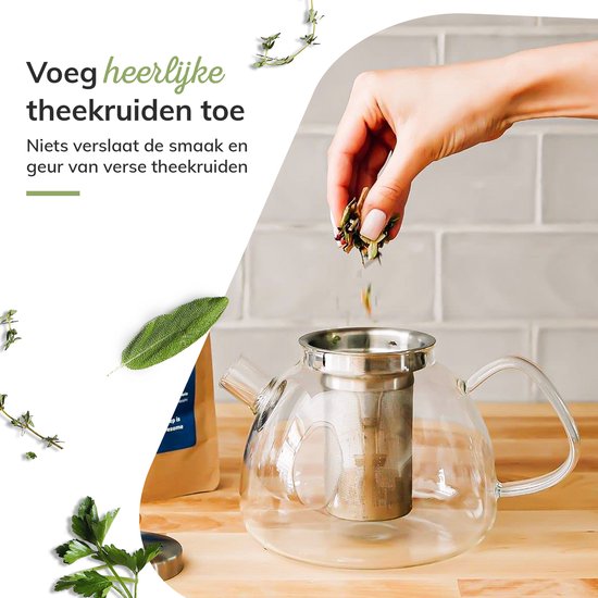 Deleca Teekanne aus Glas mit Filter und Teelichtwärmer-Set - Borosilikatglas - Edelstahlsieb - Weihnachtsgeschenk - für losen Tee / Teeblumen - 1.5L