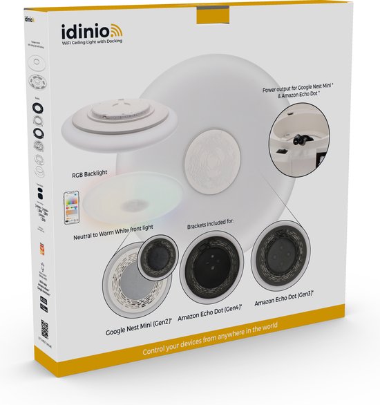 IDINIO WiFi LED-Deckenleuchte 50 cm - Mehrfarbig - Für Google Nest / Echo Dot