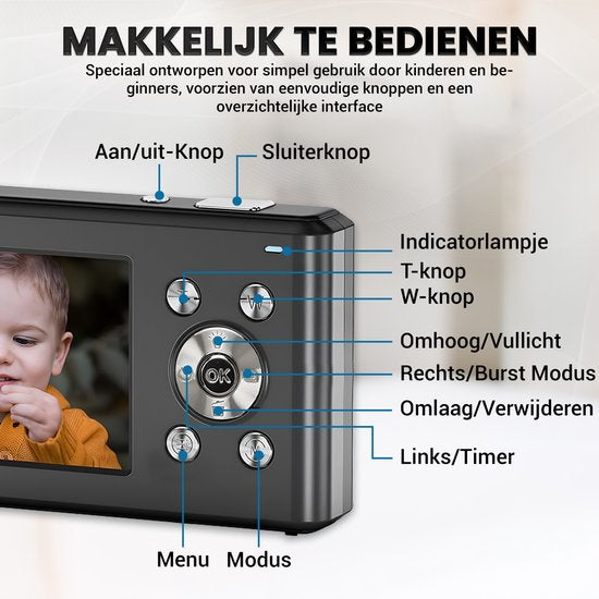 K&L Digitalkamera - Fotokamera - Kompaktkamera - Vlog Kamera - Für Kinder - Inklusive 32GB - NL Software