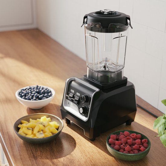 KitchenBrothers Power Blender - 1600W - 2L - Smoothie Maker - Eiszerkleinerer - Metallic Schwarz
