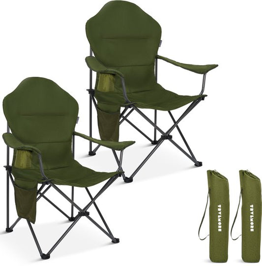 TRVLMORE Campingstühle XXL - klappbar - 2er-Pack - 160KG Tragkraft - Inkl. Tragetasche - Klappstuhl - Angelstuhl - Campingstuhl - Klappstuhl - Grün
