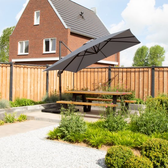 VONROC Premium Ampelschirm Pisogne - 300x300cm - Inkl. Kreuzfuß & Schutzhülle - Quadratischer Sonnenschirm - 360° drehbar - Neigbar - UV-beständiges Tuch - Grau