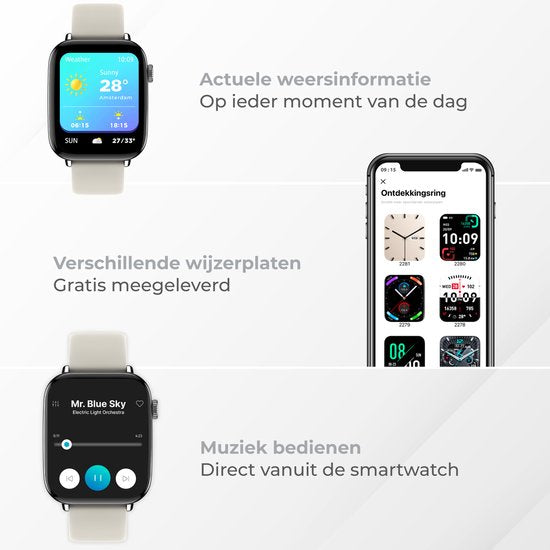 Nuvance - Smartwatch für Männer und Frauen mit Bluetooth - IP68 Wasserdicht - Geeignet für alle Smartphones - Schrittzähler und Herzfrequenzmesser - Silber