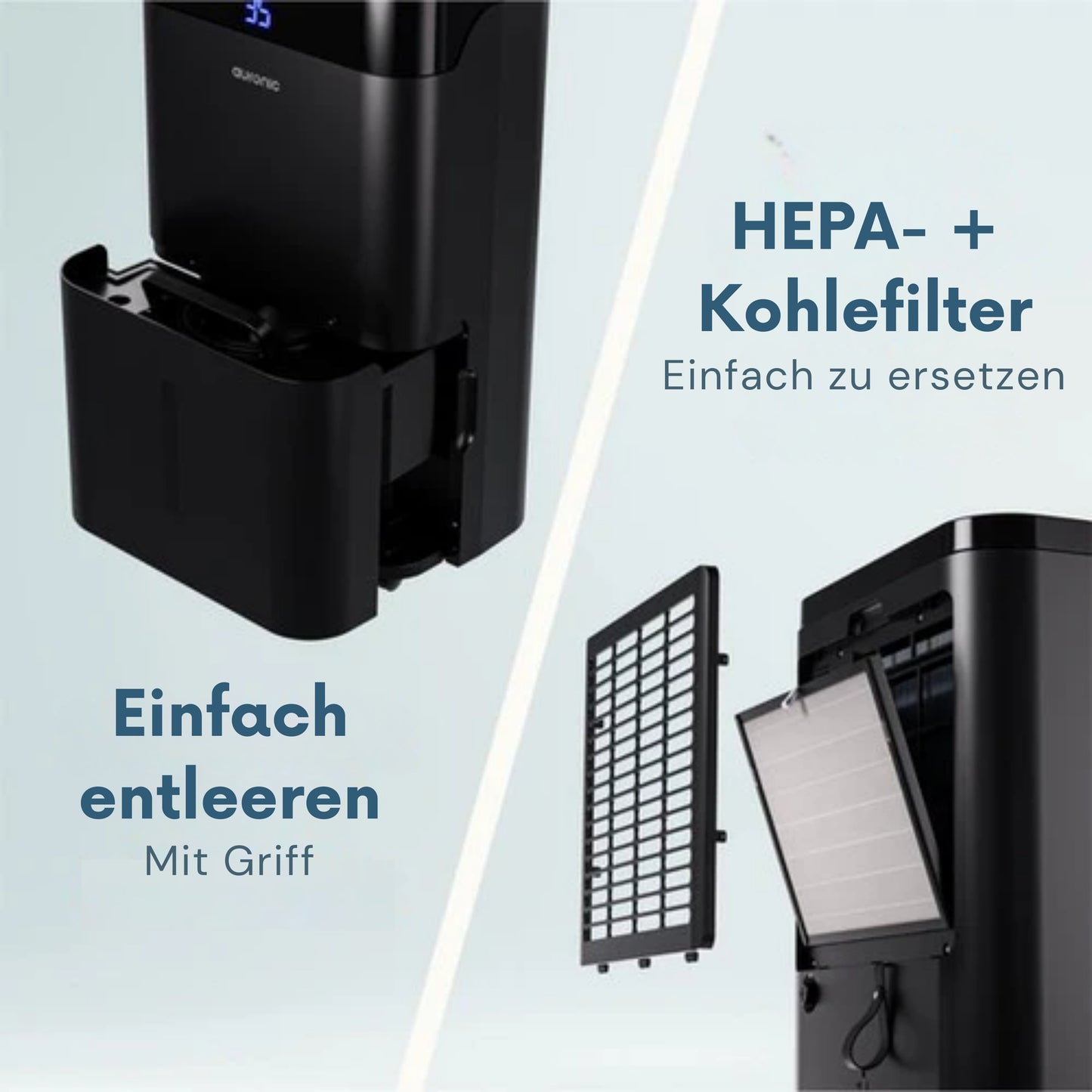 Auronic Luftentfeuchter und Luftreiniger - Better Plus Serie - Entfeuchtet 20L pro Tag - 5L Wassertank - Schlafzimmer, Badezimmer, Wohnzimmer und Büro - Feuchtigkeitsfresser für den Haushalt - Schwarz