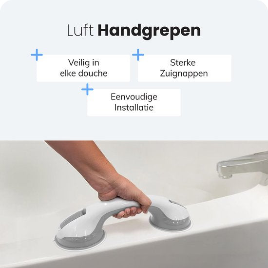 Duschgriff mit Saugnapf - 2 Stück - Geeignet für Dusche und Toilette - Feuchtigkeitsresistent - Griff mit Saugnäpfen - Für klein und groß - Extra sicheres & starkes Modell - 30cm Luft