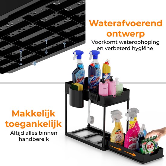 Posity Sink Cabinet Organizer - Kitchen Cabinet Organizer - Sliding Drawer - Cabinet Organizer - Bathroom Organizer - Countertop Organizer - 2 Pull-out Drawers - Black