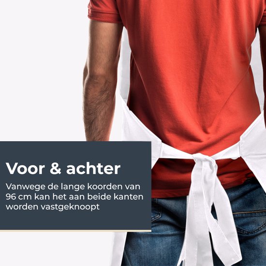 Küchenschürze - Wasser- und schmutzabweisend - Professionelle Kochschürze - Schürze für Frauen und Männer - Catering-Schürze - Unisex - Verstellbare Schnalle - Extra große Fächer - Weiß