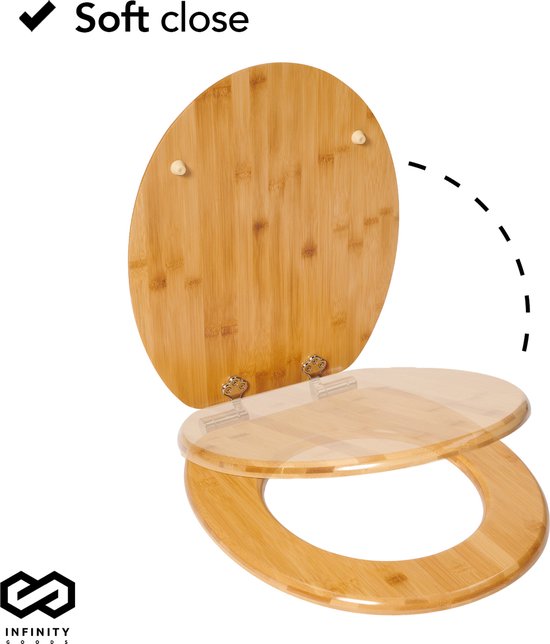 Infinity Goods Bambus Toilettensitz Terry - Toilettensitz mit Deckel - Soft Close - Edelstahlscharniere - Inklusive Befestigungsmaterial
