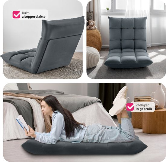 tectake Relaxsessel - Relaxsessel - XXL-Bodensessel - Klappbar mit Liegefunktion - Bodensessel mit verstellbarer Rückenlehne - Verwendbar als Sessel, Sitzkissen, Bodenkissen, Liege oder zur Meditation - Grau