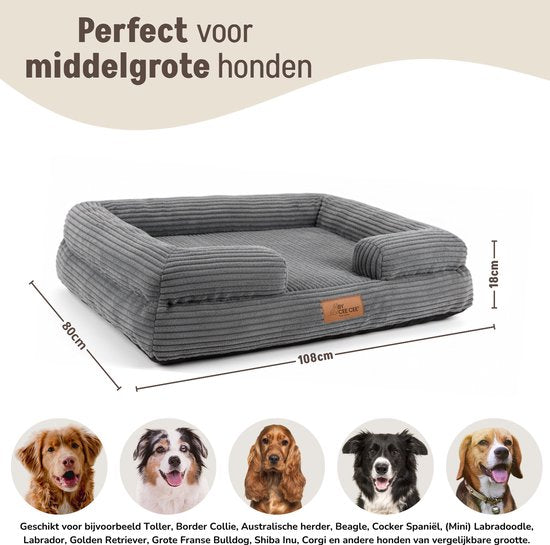 By Cee Cee Orthopädischer Hundekorb - Orthopädisches Hundekissen - Hundebett - Gerippter Stoff - Für mittelgroße Hunde - Grau - 108x81cm - Luca