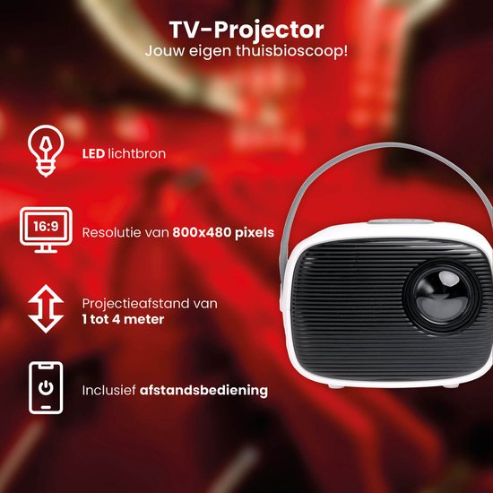 QLT TV-Projektor - Mini-Beamer mit LED-Lichtquelle - Auflösung 800 x 480 Pixel - 16:9 - Projektionsabstand 1 bis 4 Meter - mit Fernbedienung - Weiß