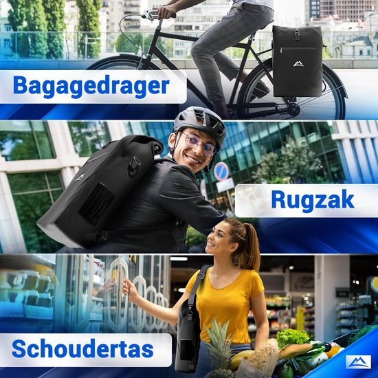 Nextcover 3in1 Fahrradtasche Single für Gepäckträger [PVC frei] | Wasserdichte Fahrradtasche, Rucksack und Umhängetasche 25L | Ideal für Laptop und Wocheneinkauf | Fahrradtasche Single | Fahrradtaschen