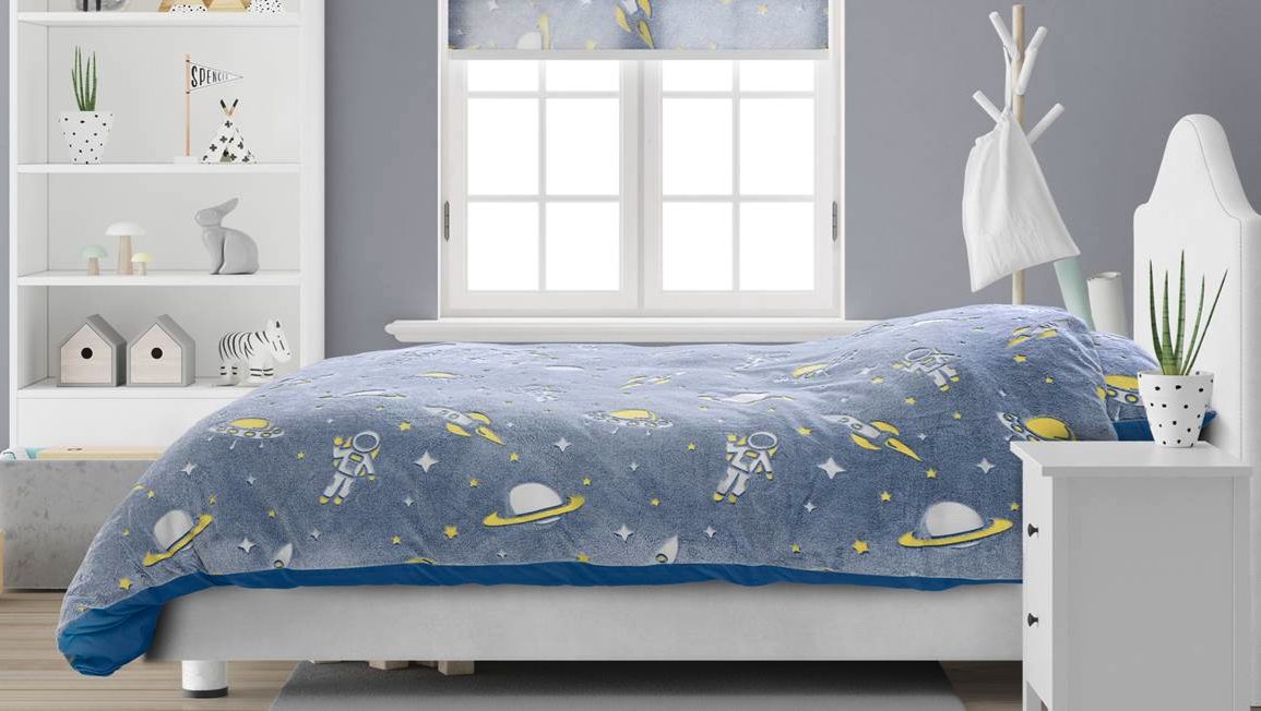 Sleeptime Glow in the dark Space Bettbezug - 140X200/220 + 1 x Kopfkissenbezug 60x70 - Blau