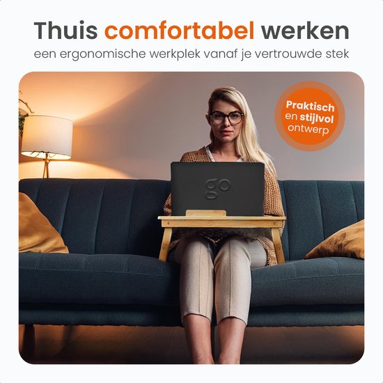 Goliving Laptop-Tisch - Ausklappbar auf 39 cm Höhe - Verstellbare & klappbare Arbeitsfläche - Ergonomischer Laptop-Tisch - Bank-Tisch - Bett-Tisch - Laptop-Ständer - Holz