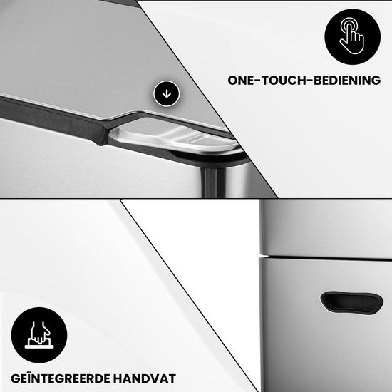 Bayt Abfalleimer 60 Liter - Abfalleimer 60 Liter - Mülltrennung - 2 Fächer - Edelstahl - Silber