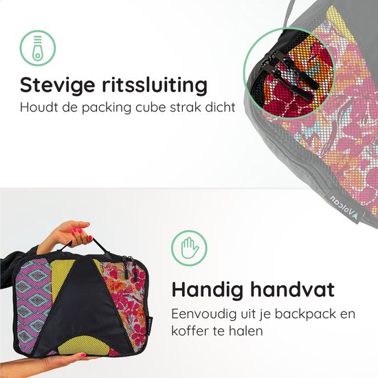 Volcan Packing Cubes - Kofferorganisationsset - 3er Set - für Rucksack & Koffer - Schwarz