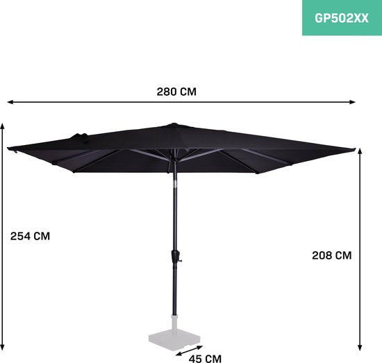 VONROC Premium Stick Sonnenschirm Rosolina - 280x280cm - Inkl. Schutzhülle - Quadratisch - Neigbar - UV-beständiges Tuch - Schwarz