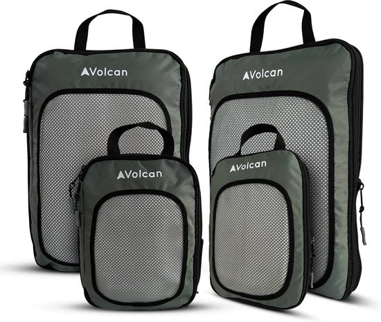 Volcan Compression Packing Cubes - Kofferorganisationsset - 4er Set - mit Kompressionsreißverschlüssen - für Rucksack & Koffer - Botanical Green