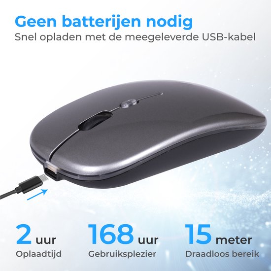 Nuvance - Kabellose Maus LED - Bluetooth - Ergonomisch - Laptop und Gaming - Kabellos - Grau