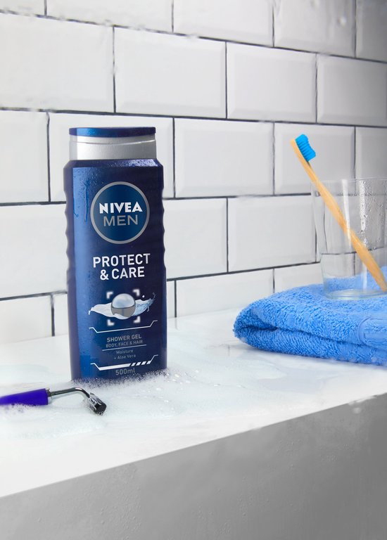 NIVEA MEN Protect & Care Duschgel - 3-in-1 Duschgel mit Aloe Vera - Shampoo - 500ml
