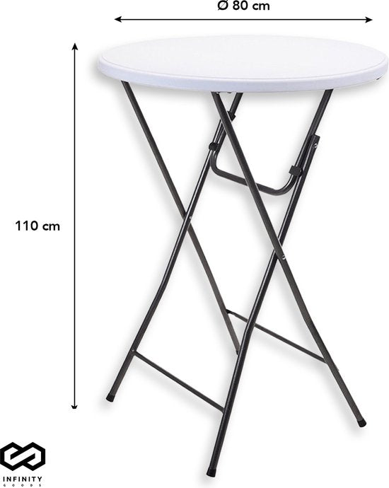 Infinity Goods Stevige Statafel Incl. Witte Statafelrok - Partytafel - Robuust en Weersbestendig - 80cm x 110cm - Inklapbaar - Feest - Wit/Grijs
