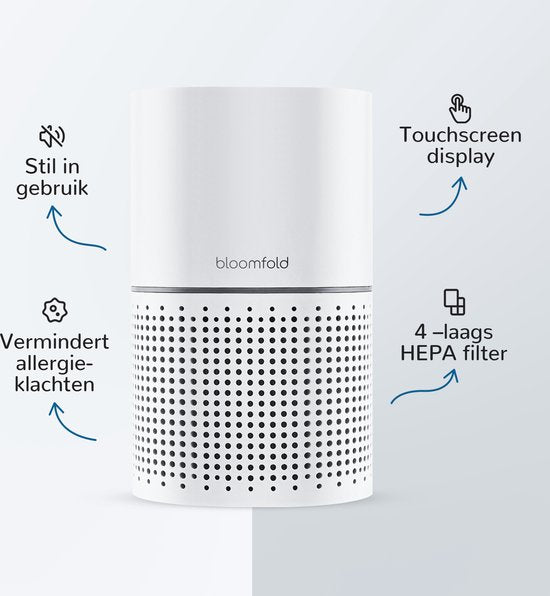 Bloomfold Luftreiniger - Luftreiniger - HEPA 13 Filter + Kohlefilter - CADR: 240m3/h. - Wifi-Modus & App - Luftqualitätsanzeige - 3 Modi + Schlafmodus