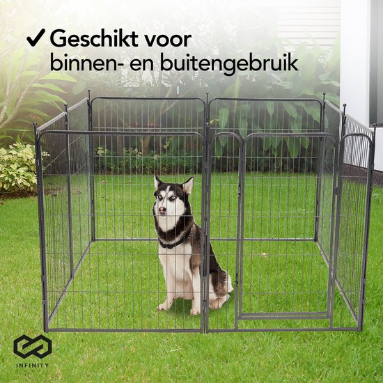 Infinity Goods Hundeauslauf - Welpenauslauf - 8 Paneele - 100 x 80 CM - faltbar - mit Tür - Stahl - Schwarz