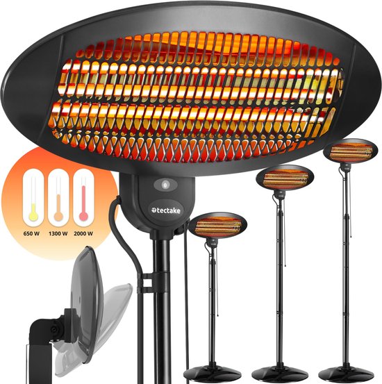 tectake - Infrarotheizung - Heizung mit Ständer oder Wandmontage - Wärmelampe für den Wickeltisch - Heizung für das Badezimmer - Infrarotheizung für die Terrasse - Elektrische Heizung - 2000W - 3 Stufen