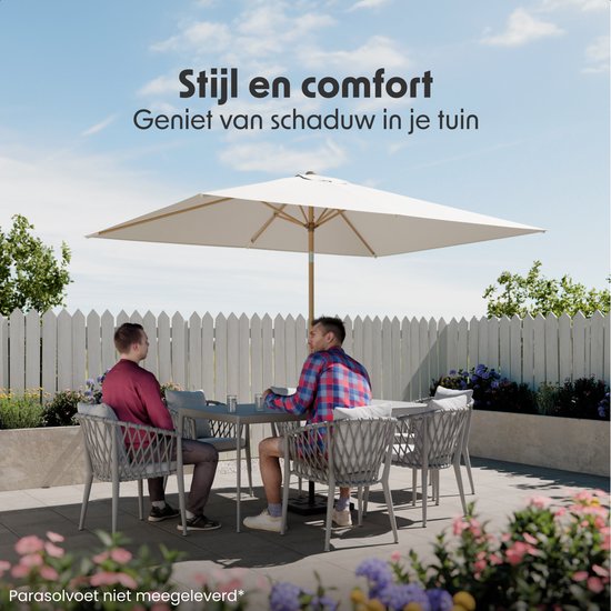 LifeGoods Sonnenschirm - Garten - 270x180cm - 30° neigbar - Wasserdicht - UPF50+ - Holzbeschichtung - Creme