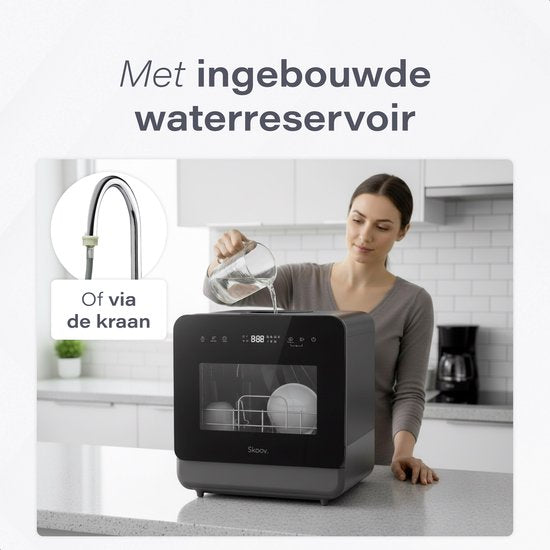 Skoov Mini-Geschirrspüler - Mit Wassertank - Bis zu 3 Geschirrsets - 6 Spülprogramme - Kleiner schmaler freistehender Geschirrspüler - Camping - Schwarz