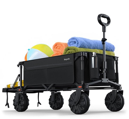 LifeGoods Wagon - Faltbarer Wagen - 130KG - 200L - faltbar - mit Schutzhülle - Schwarz