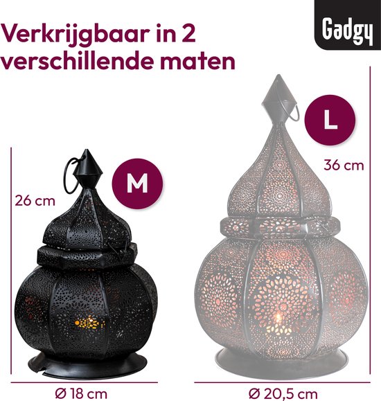 Gadgy Orientalisches Windlicht - Marokkanisches Windlicht - Dekoration für Innenräume - Tischlampe - Teelichthalter Wohnzimmer - Teelichthalter Geschenk - Metall 26x18 CM