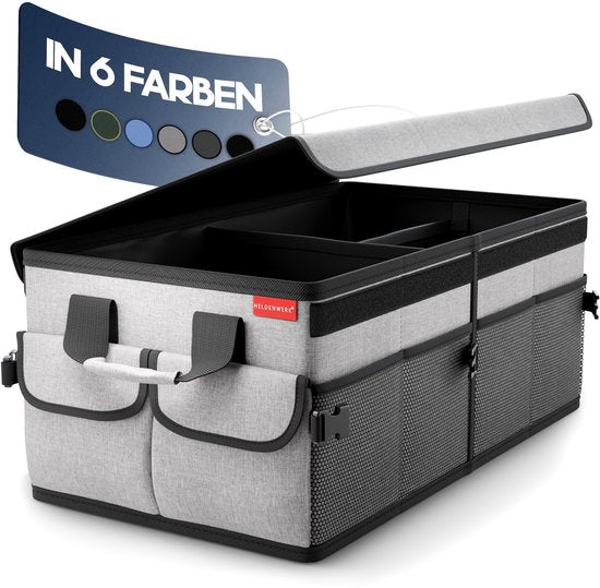 HELDENWERK Premium-Kofferraum-Organizer mit Deckel, stabil & rutschfest - Faltbare Kofferraumtasche, groß mit doppeltem Boden - Kofferraumbox, Kofferraum-Organizer-Box
