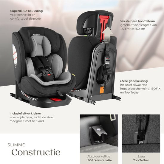 tectake Auto-Drehsitz - Babyschale - i-Size-Zulassung - Isofix-Autositz - Sitzerhöhung - Autokindersitz - 5-Punkt-Gurt - Von Geburt bis 150cm/36kg