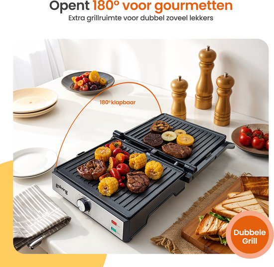Goliving Toasti Machine XL - Kontaktgrill - Toasti Eisen - 29 x 23 cm - Panini Grill - Kompakt - Einstellbare Temperatur - Schwarz