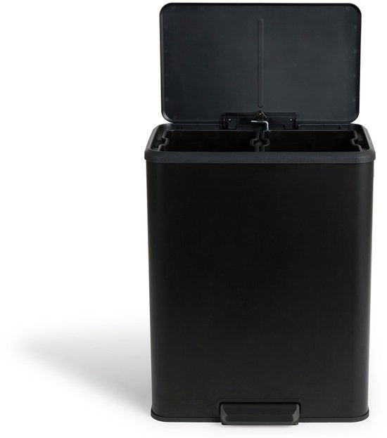 Umuzi Cleaning Double Mülleimer - 60L - Treteimer - Soft Close - 53x38x66 - Mattschwarz
