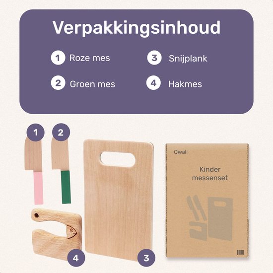 Qwali Kindermesserset aus Holz - sicher - inkl. Schneidebrett - Kinder - Besteck - Messer Kind - Küche - Spielzeug