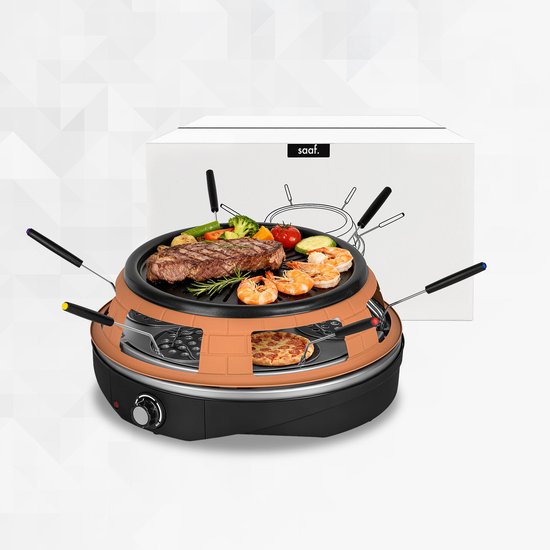 Pizzaofen - Grill und Pizzaofen in einem - Pizza Gourmet - Pizzaofen - Gourmet-Set - Gourmet - Bis zu 300°C - Extra langes 2-Meter-Kabel - Grillplatte - Saaf