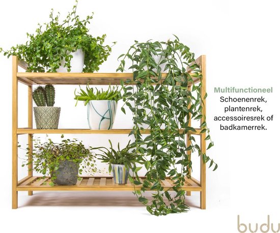 Budu Schuhregal (3 Ebenen) - Schuhregal Bambus - Schuhschrank Holz - Schuh-Organisator