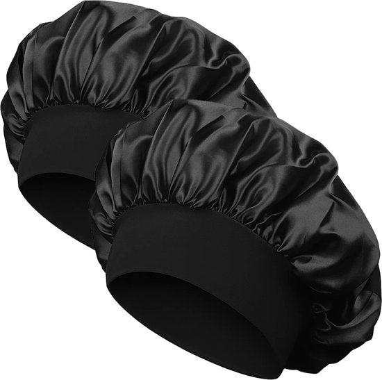 Nuvance Bonnet Satin - 2er-Set - Satin-Schlafmütze verstellbar - Satinhaube - Unisex - Schwarz