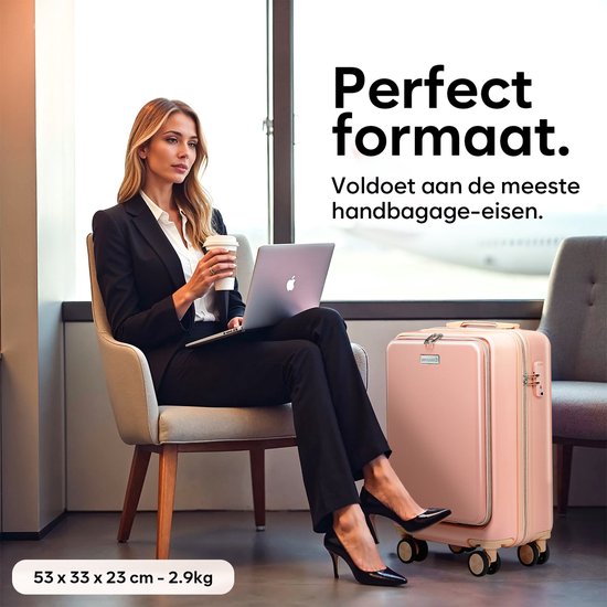 Skycases Handgepäck Koffer - 35L - Leichter Trolley - Spinner-Räder - TSA-Schloss und Laptop-Fach - Mit praktischer Fronttasche - 55 cm - Pink